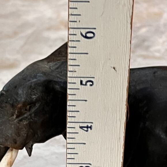 Vintage Hand Carved Elephant With Tusks Trunk Down Dark Wood Sculpture 5" Tall - Picture 12 of 15